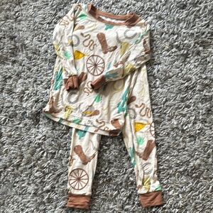 Little Sleepies Western Pajama Set - Cream and Brown